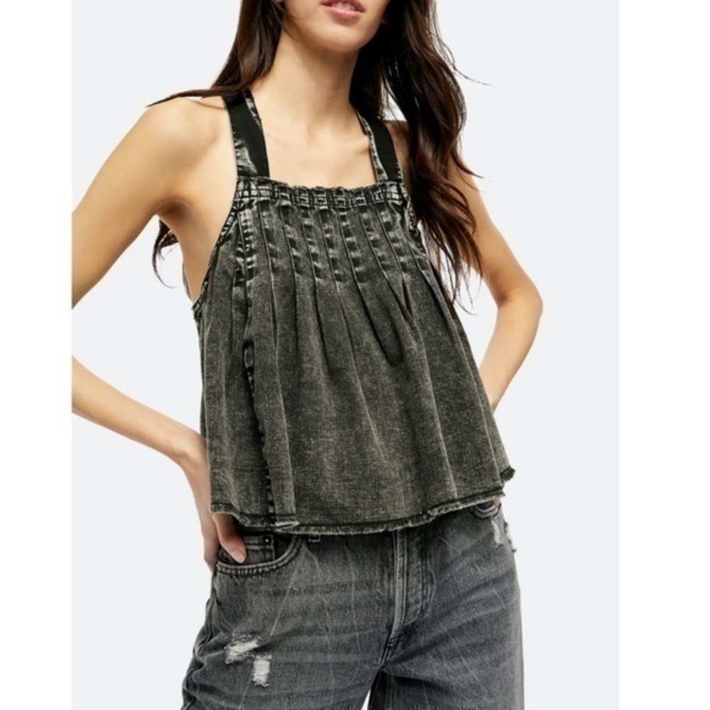 Free People Marina Square Neck Denim Top